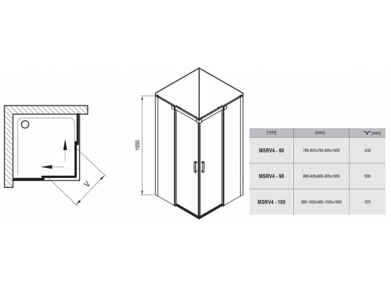 Купить Душевой уголок Ravak Matrix MSRV4 90х90, профиль сатин, витраж транспарент, 1WV77U00Z1