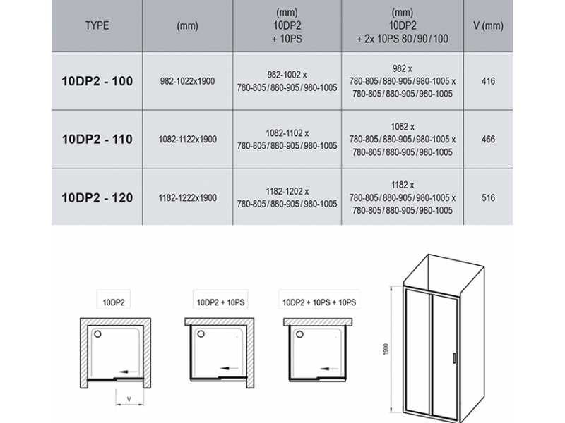 Купить Дверь душевая Ravak 10 10DP2-100, профиль блестящий, витраж транспарент, 0ZVA0C00Z1