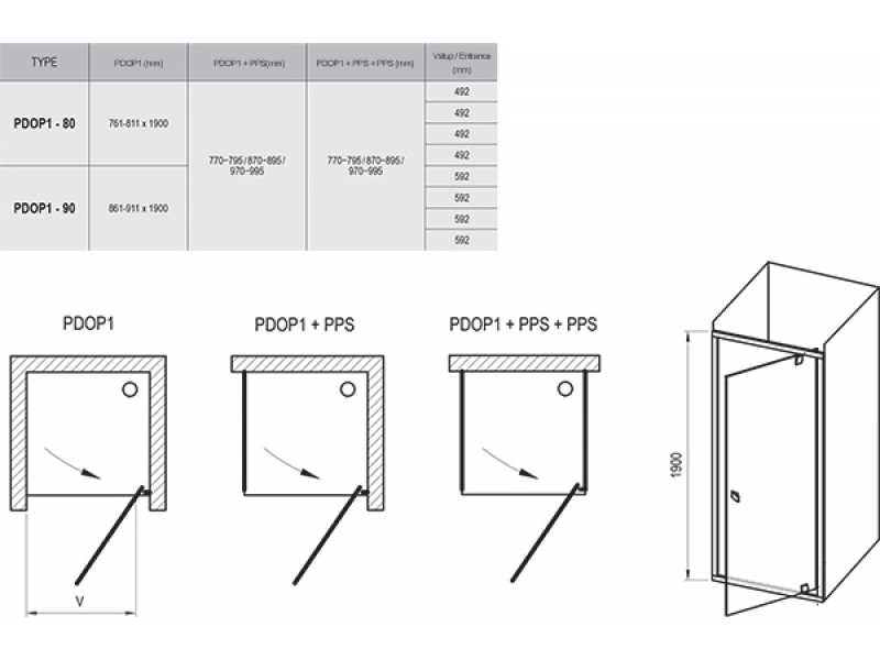 Купить Душевая дверь Ravak Pivot PDOP1-90, профиль белый, ручки белые, витраж транспарент, 03G70101Z1