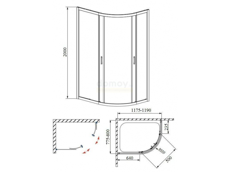 Купить Душевой уголок Bravat Drop 80 х 120 x 200 см, дверь раздвижная, стекло прозрачное, хром, BS1280.2200A