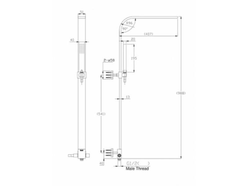 Купить Душевая колонна Bravat Arc D224K-ENG без смесителя для ванны, верхний душ, черный