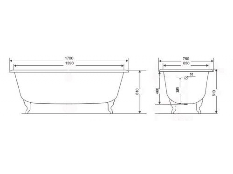 Купить Чугунная ванна Timo Standard 3V 170x75 х 46 см Н0000010