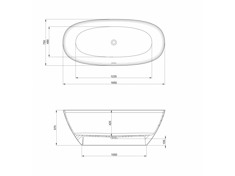 Купить Ванна каменная Roca Ariana 165 х 75 см 248470000, литой мрамор Stonex, овальная, белая