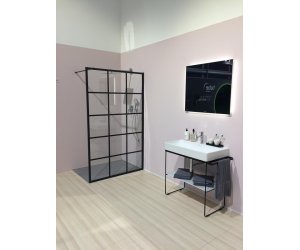 Душевое ограждение Kermi WALK-IN Dark Edition XD WW1 16020 3PK, 158-160 x 200 см с опорой, черный soft+декор, прозрачное стекло + Kermiclean