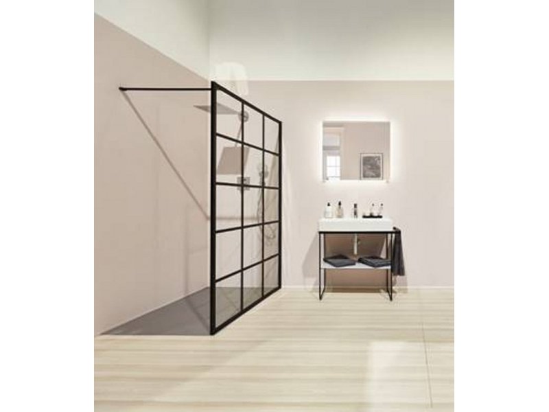 Купить Душевое ограждение Kermi WALK-IN Dark Edition XD WW1 16020 3PK, 158-160 x 200 см с опорой, черный soft+декор, прозрачное стекло + Kermiclean