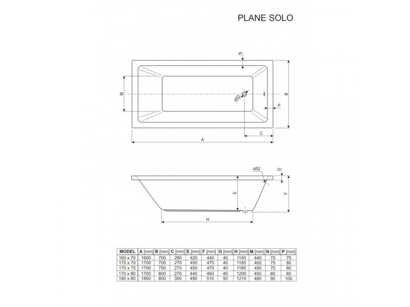 Купить Ванна акриловая Cezares Plane Solo-170-70-45 170 x 70 x 45 см