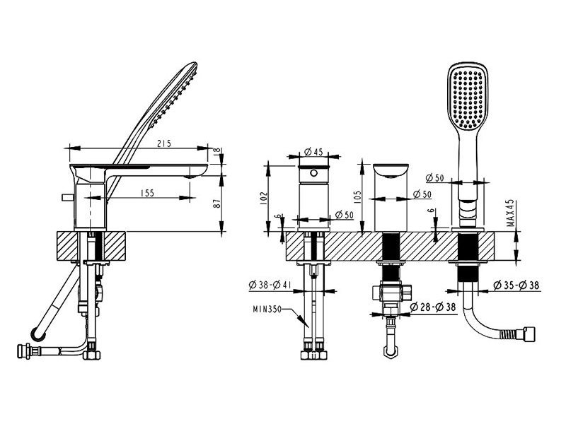 Купить Смеситель Bravat Gina F565104C-2-RUS для ванны