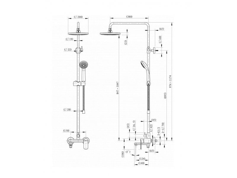 Купить Душевая колонна Bravat Opal F6125183CP-A5-RUS со смесителем для ванны, верхний душ круглый, хром