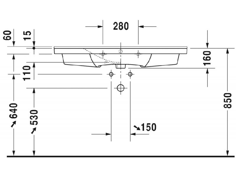 Купить Раковина для мебели Duravit P3 Comforts 2332100000 105 x 50 х 16 см накладная, белый