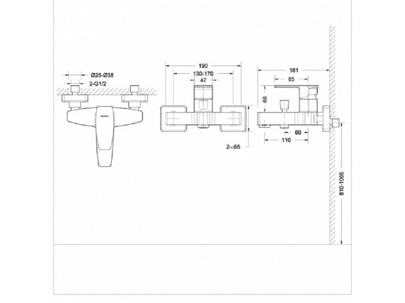 Купить Смеситель Bravat Riffle F672106C-01 для ванны, короткий излив