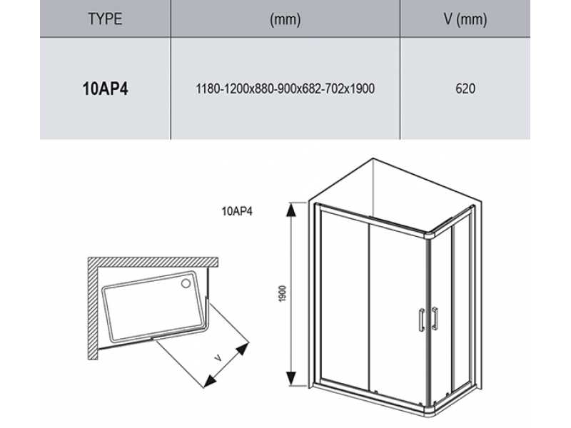 Купить Душевой уголок Ravak 10 10AP4, 120 x 90 см, профиль белый, витраж транспарент, 0ZVG70100Z1