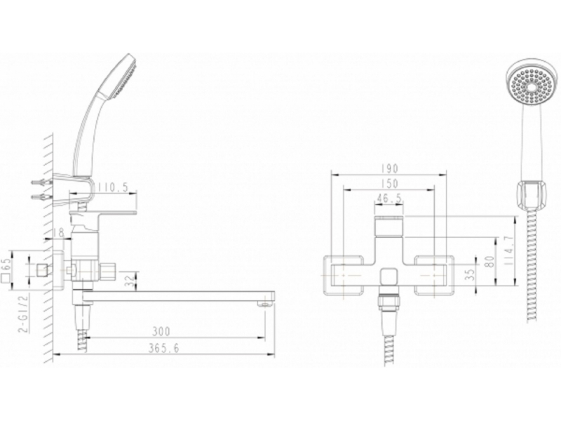 Купить Смеситель Bravat Riffle F672106C-LB для ванны, длинный излив, с гарнитуром