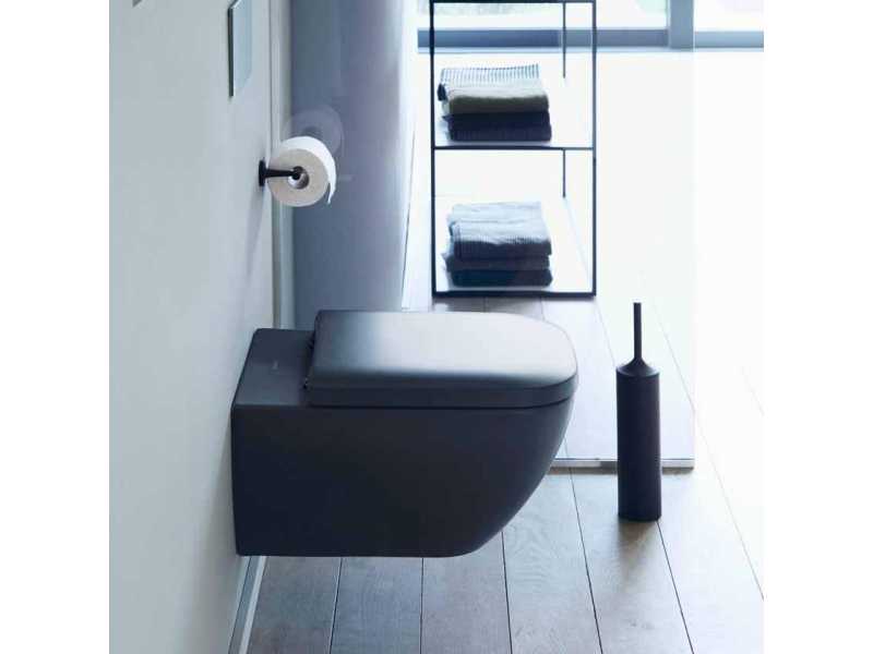 Купить Подвесной унитаз Duravit Happy D.2 Plus 2222098900 36.5 x 54 см безободковый, с креплением Durafix, цвет антрацит матовый