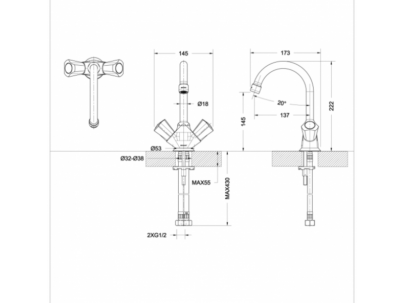 Купить Смеситель Bravat Duo F1133186CP-RUS для раковины