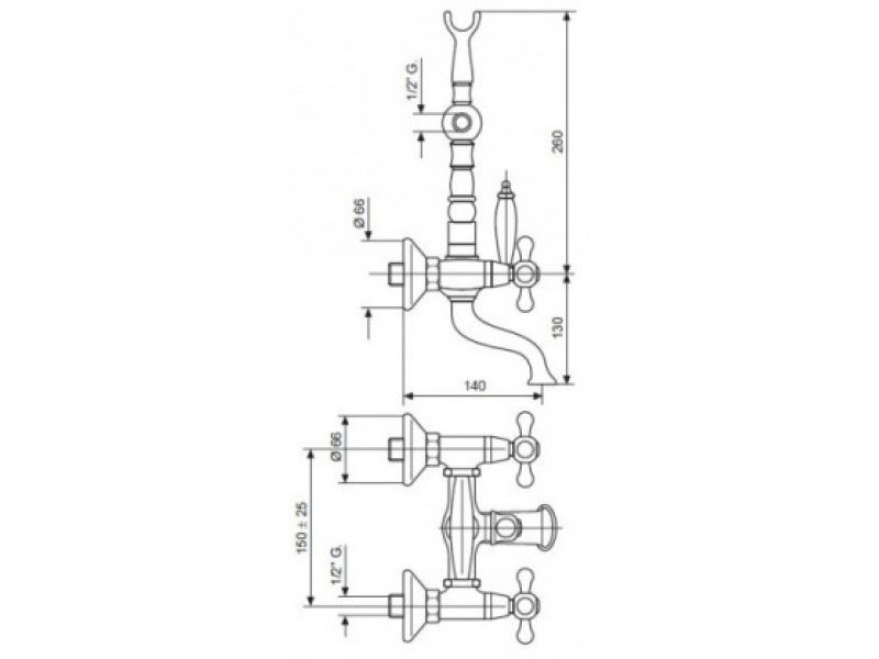 Купить Смеситель для ванны и душа Emmevi Deco Old 12611BO, белый/золото