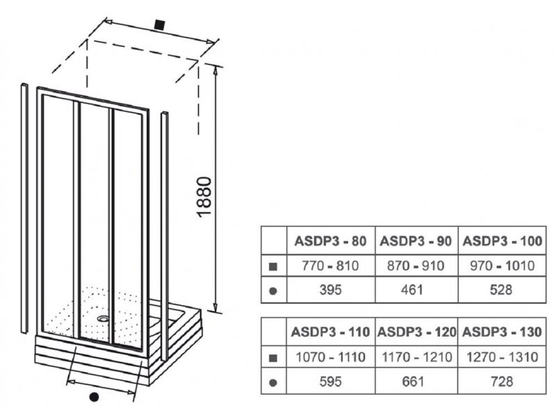 Купить Душевая дверь в нишу Ravak ASDP3-110, профиль белый, витраж перл, 00VD010211