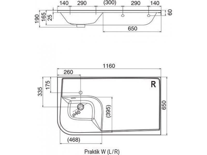 Купить Раковина Ravak Praktik W, 116 см, левая/правая, белый, XJ7L1100000/XJ7P1100000