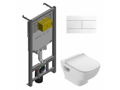 Инсталляция Jacob Delafon E21747RU-00 с безободковым унитазом Struktura compact EDF102, сиденье микролифт, клавиша белая (E29025+E4316+EDF102+E70025)