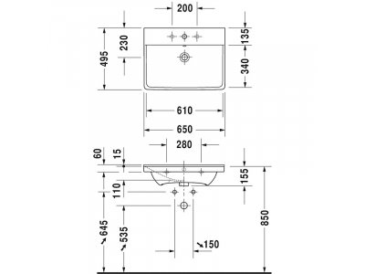 Раковина Duravit P3 Comforts 65 х 50 см, 2332650000