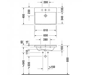 Раковина Duravit P3 Comforts 65 х 50 см, 2332650000