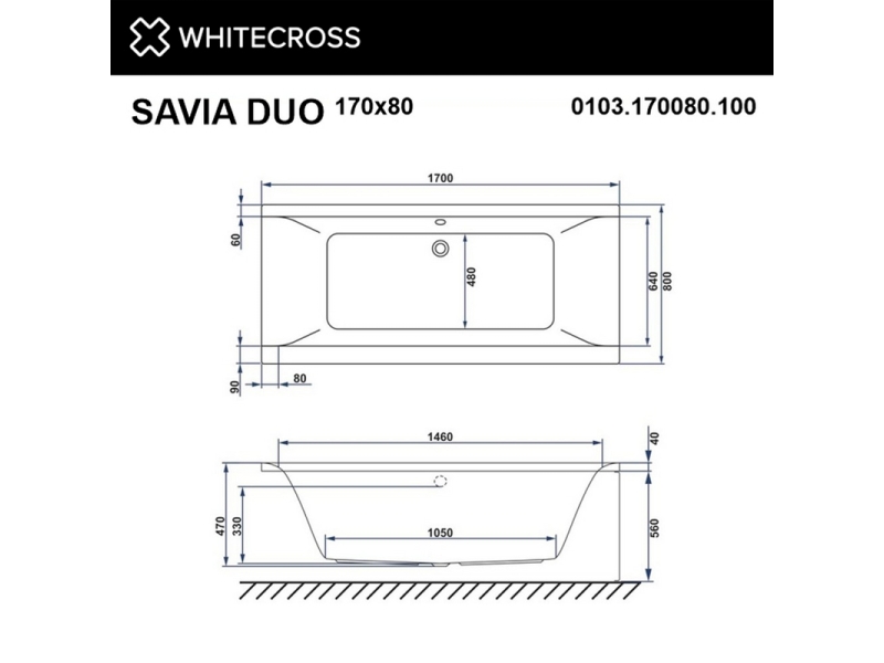 Купить Ванна гидромассажная Whitecross Savia Duo Line, 170 х 80 см, увеличенная толщина акрила, усиленная армировка, белый/хром, 0103.170080.100.LINE.CR