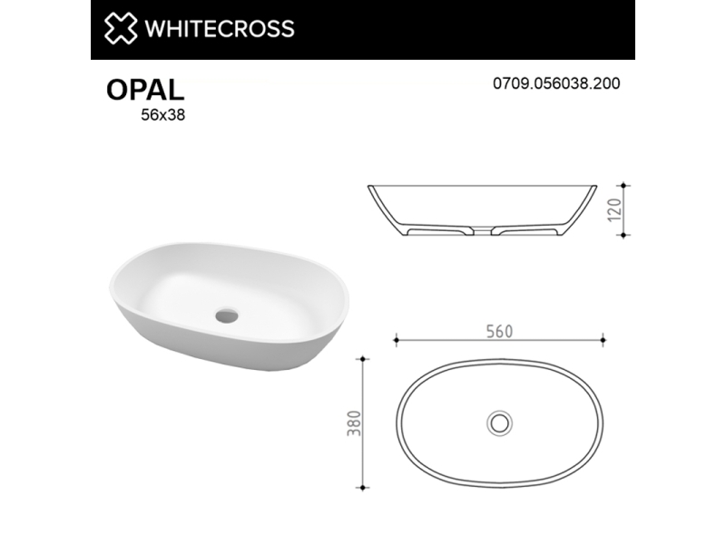 Купить Раковина Whitecross Opal, 56 х 38 см, накладная, белый матовый, 0709.056038.200