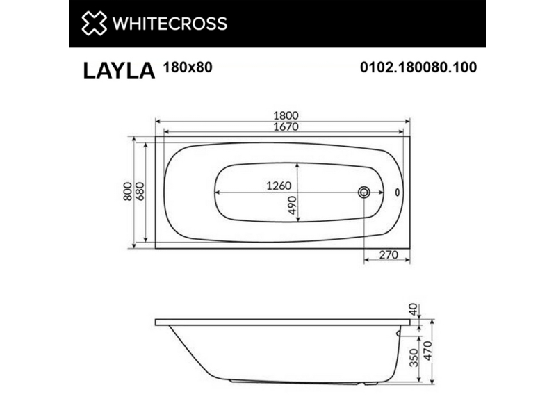 Купить Ванна гидромассажная Whitecross Layla Soft, 180 х 80 см, увеличенная толщина акрила, усиленная армировка, белый/золото, 0102.180080.100.SOFT.GL