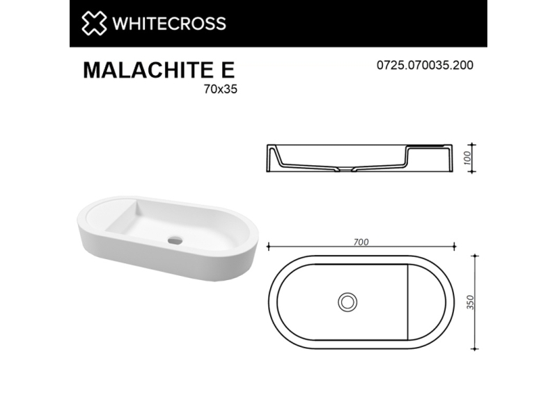 Купить Раковина Whitecross Malachite E, 70 х 35 см, накладная, белая матовая, 0725.070035.200