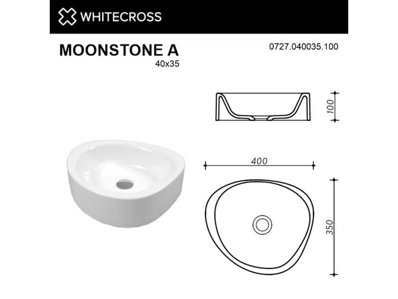 Купить Раковина Whitecross Moonstone A, 40 х 35 см, накладная, белая, 0727.040035.100