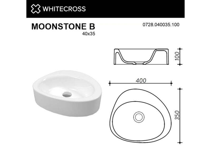 Купить Раковина Whitecross Moonstone B, 40 х 35 см, накладная, белая, 0728.040035.100