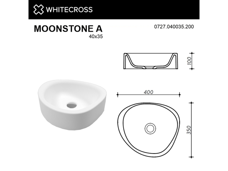 Купить Раковина Whitecross Moonstone A, 40 х 35 см, накладная, белая матовая, 0727.040035.200