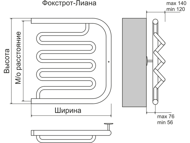 Купить Полотенцесушитель водяной Terminus Фокстрот Лиана 500x600, ширина 60 см, высота 53.2 см, боковое подключение, 4620768880988