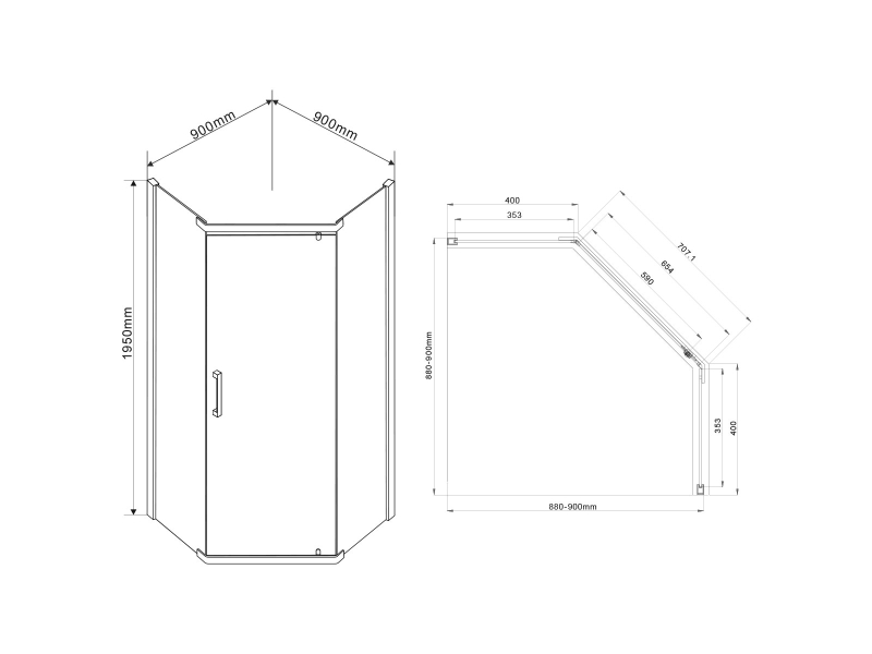 Купить Душевой уголок Vincea Stresa VSP-1S900CH, 90 x 90 см, пятиугольный, дверь распашная, стекло шиншилла, хром