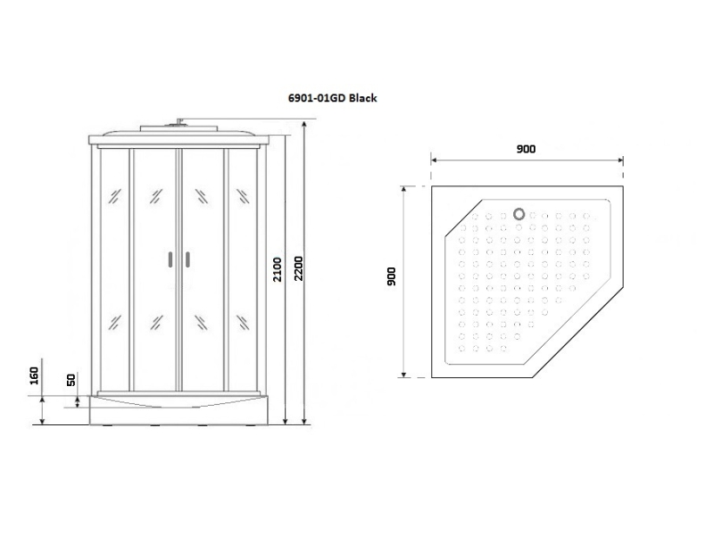 Купить Душевая кабина Niagara Premium 90 x 90, с г/м, низкий поддон, профиль - черный, стекло - тонированное, NG-6901-01GD BLACK