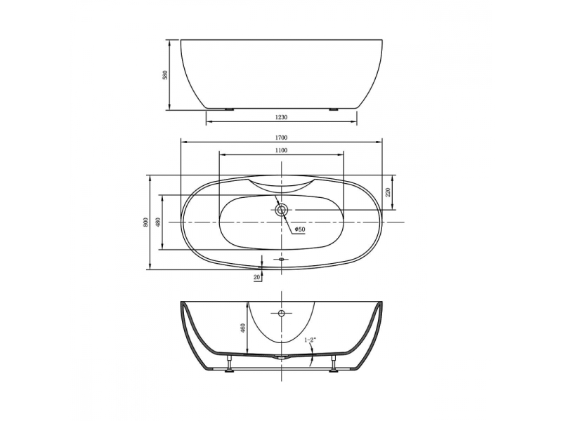 Купить Ванна акриловая Vincea 170 x 80 см, слив-перелив в комплекте, белый, VBT-405B-1700