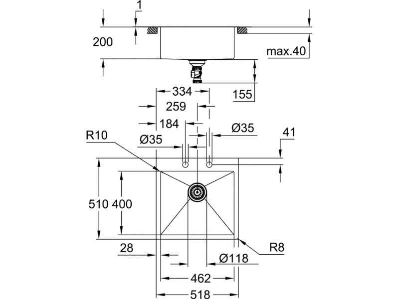 Купить 31583SD1 K800 Мойка 60 -S 51,8/56 1.0, нержавеющая сталь