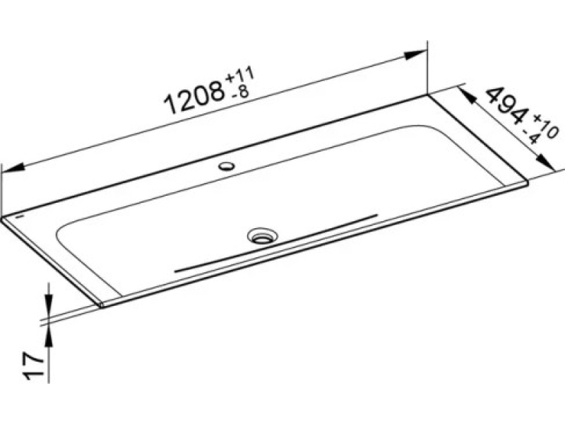 Купить 32980311201 PLAN Керамический умывальник 1208x494x17 мм, 1 отверстие для смесителя