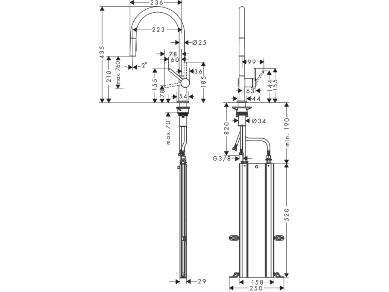 Купить Смеситель для кухни с вытяжным душем Hansgrohe Talis M54 72802670, черный матовый