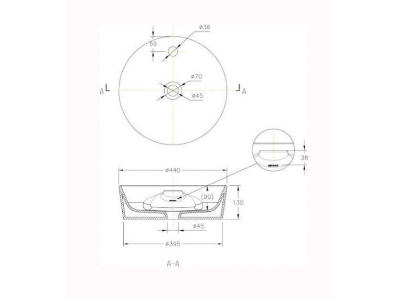 Купить Раковина Bravat Affability C22239W-1-ENG 44 x 44 x 13 см накладная, круглая, отверстие под смеситель, белый