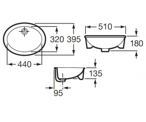 Раковина Roca Neo Selene 322307000, врезная универсальная, 51/44 x 39.5/32 см